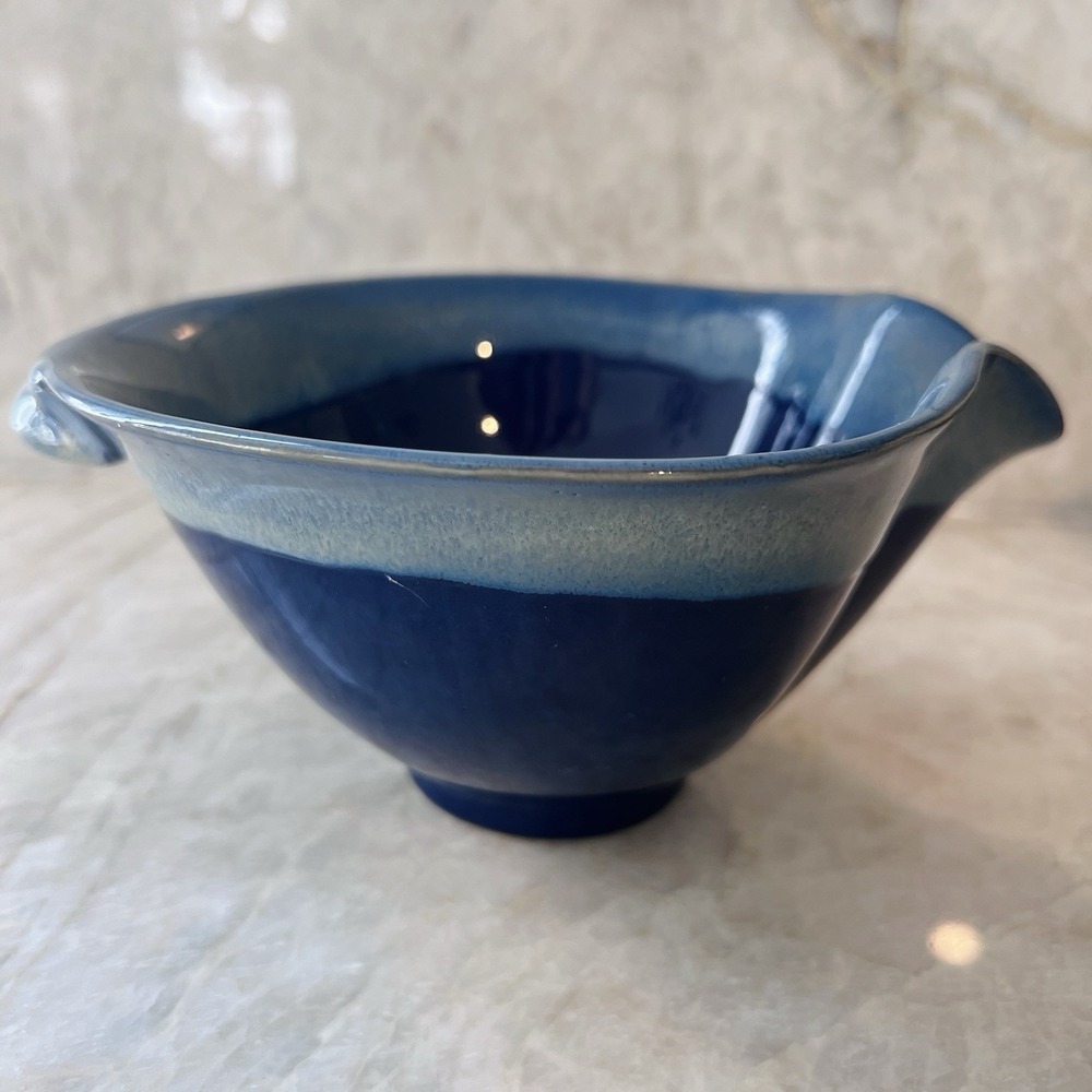 Vintage Tumbleweed Pottery Blue Art Pottery Serving Bowl Ceramic Scalloped Rim